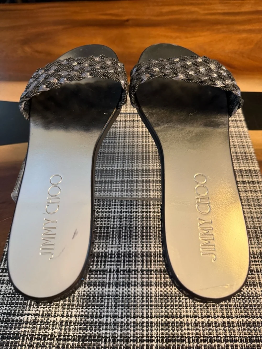 Jimmy Choo London Metallic Woven Slide Sandals Size 42 Made in Italy 🖤